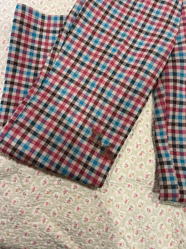 Vintage Pink Blue Red Plaid High-Waist Pants - Image 3