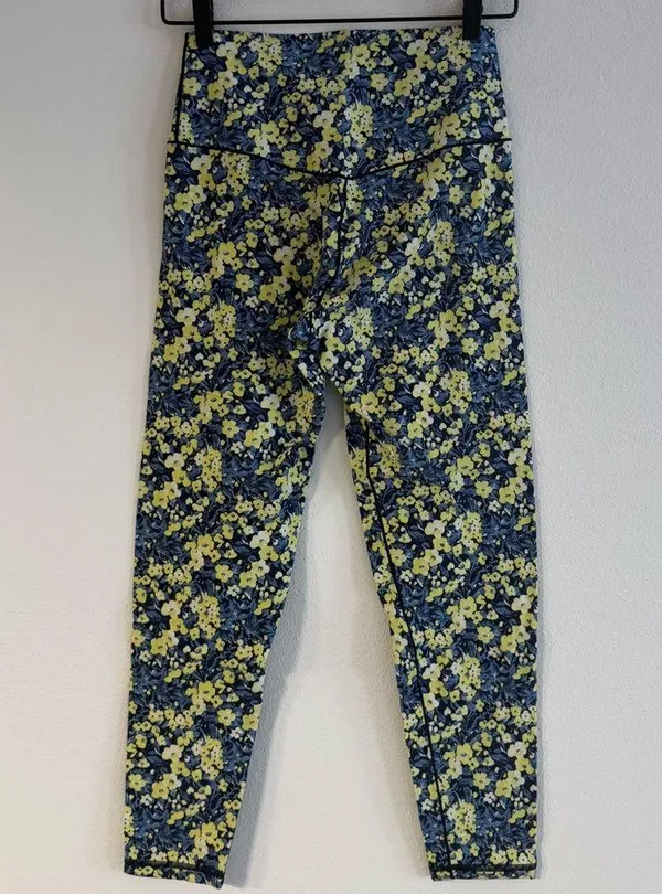 Aerie Real Me 7/8 Hi Rise Legging L Blue & Yellow Floral - Image 4