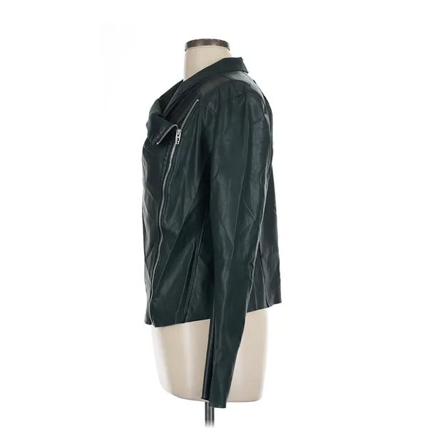 BlankNYC Womens Vegan Leather Asymmetrical Zip Jacket Moto biker Dark Green L - Image 6