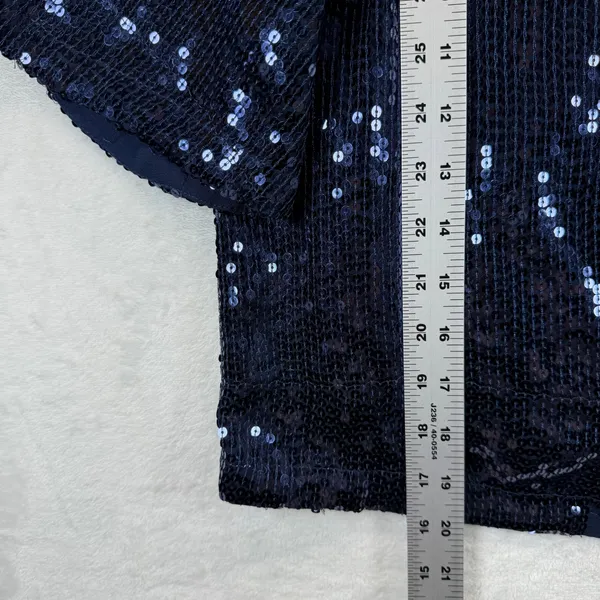 Free People Sequin Top‎ Party Blouse Sparkly Navy Blue Short Sleeve XS READ - Image 5