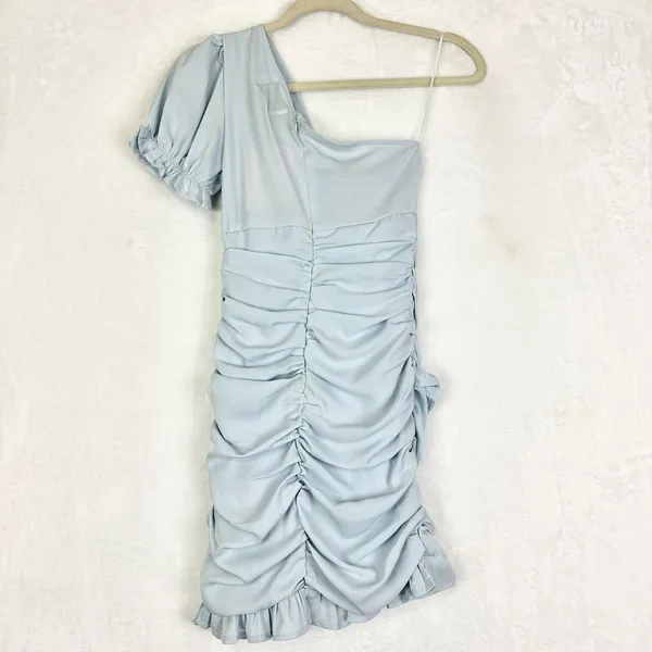 Hello Molly Not Fair On Me Mini Dress Size 2 NWT Blue One Shoulder Ruched - Image 4