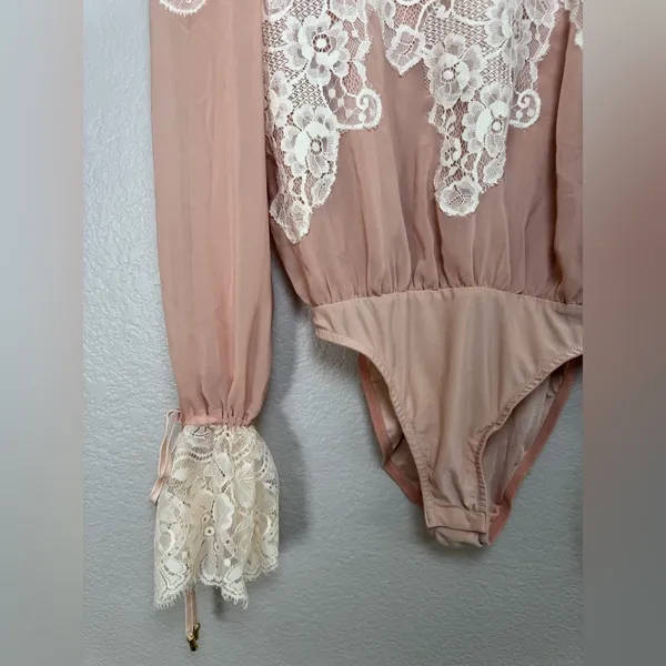 We Are HAH x Revolve Queen 4 A Day Lace Chiffon Bodysuit in Copper Rose size XS - Image 11