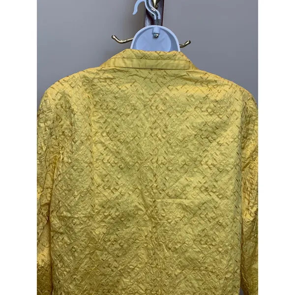 Chico’s Women’s (Size 3) XL Yellow Lightweight Cotton Jacket Gold Embroidered - Image 4