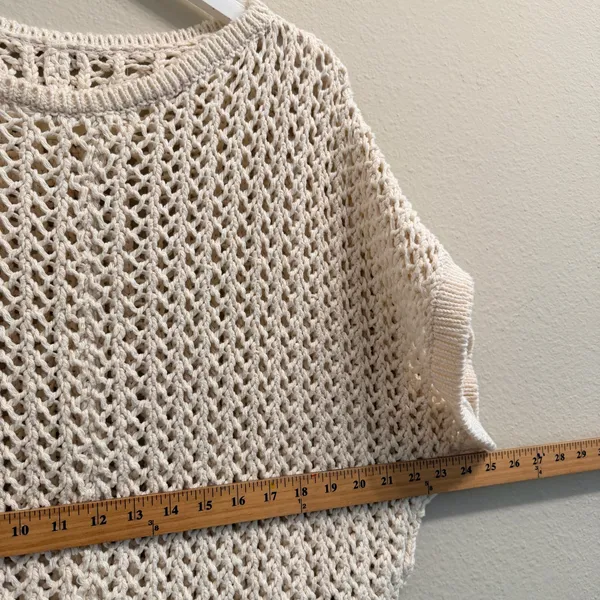 Free People Sophia Sweater Cream Crochet Open Chunky Knit Cotton Size Small - Image 12