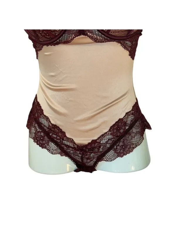 Frederick’s of Hollywood X Megan Fox Milana Lace Bodysuit Wine Burgundy M - Image 2