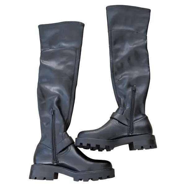 Marc Fisher LTD Ganven Black Over The Knee Lug Sole Moto Boots Size 6 NEW - Image 3