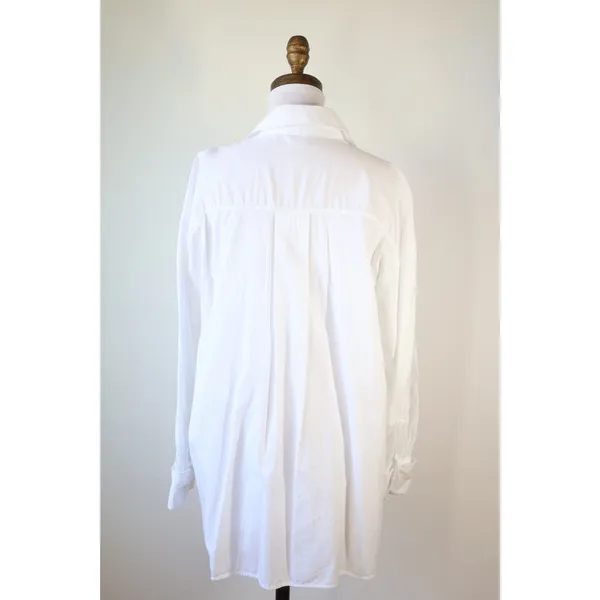 ZARA White Button Down Shirt Cotton Tunic Basic French Cuff Minimalist Small - Image 2