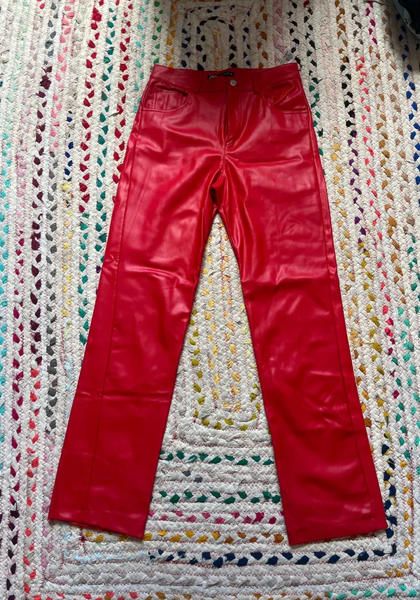 ZARA Red Leather Pants - Image 4