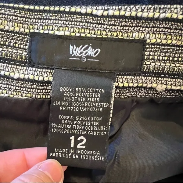 Mossimo Women's Size 12 A-Line Tweed Skirt Black Lime Green Metallic Lined Zip - Image 10