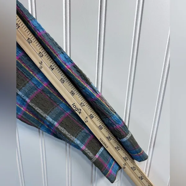 Antropologie Pilcro Women Olive Plaid Shirt with Blue Stripes Size S. - Image 6