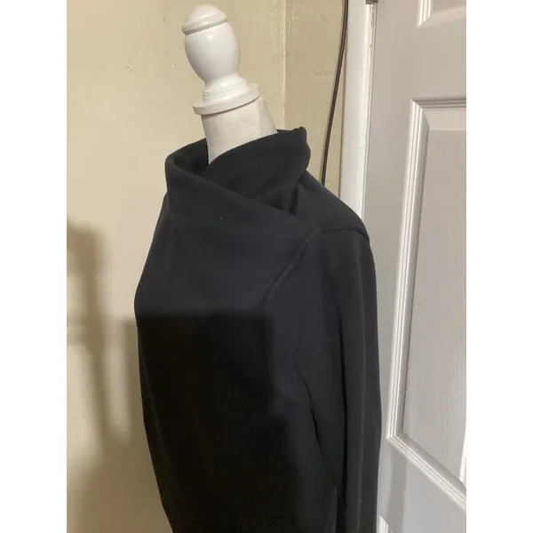 Athleta Black Fleece Wrap Neck Sweatshirt Dress Long Sleeve Thumbholes Womens M - Image 2