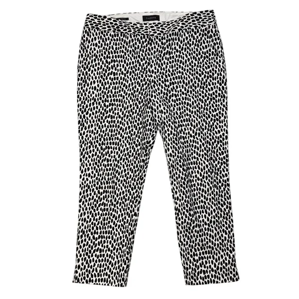 Talbots 14 Dalmatian Print Slim Crop Pants Black‎ White Animal Textured Trouser - Image 2