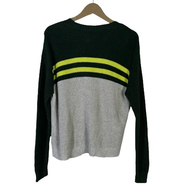 American Eagle Colorblock Striped Crewneck Sweater Green Grey Yellow Size S - Image 5