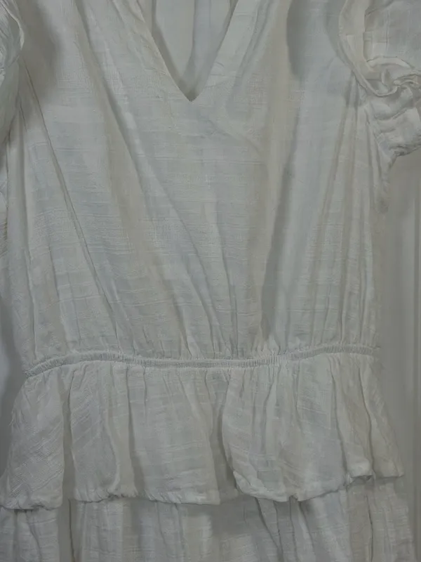 Fate White Cotton V-Neck Tiered Ruffle Mini Dress Size S - Image 4