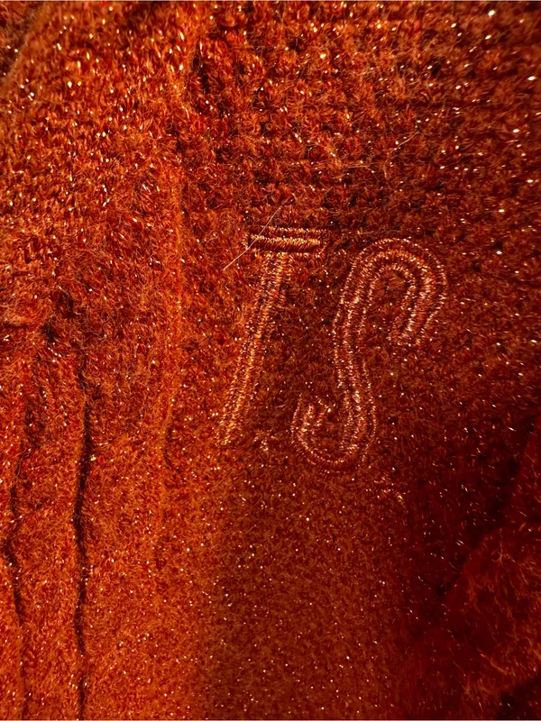 S150. Taylor Swift Rust Orange Metallic Knit Sweater - Image 2