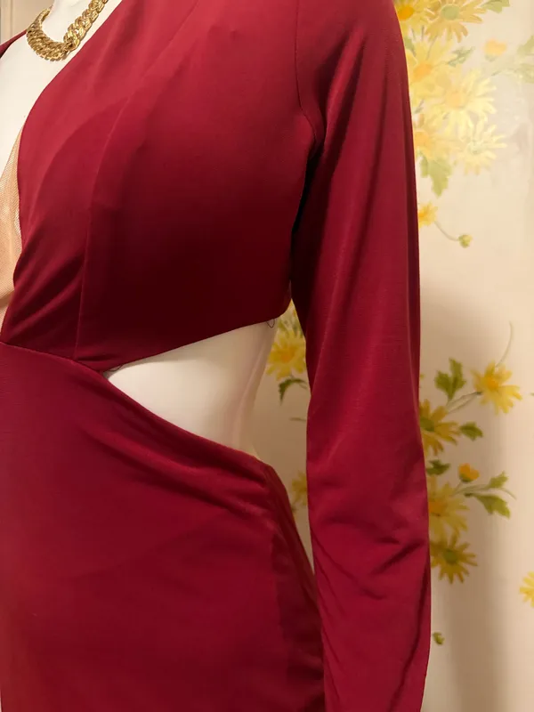 Rubber Ducky Burgundy Long sleeve Cutout Evening Dress size M - Image 4