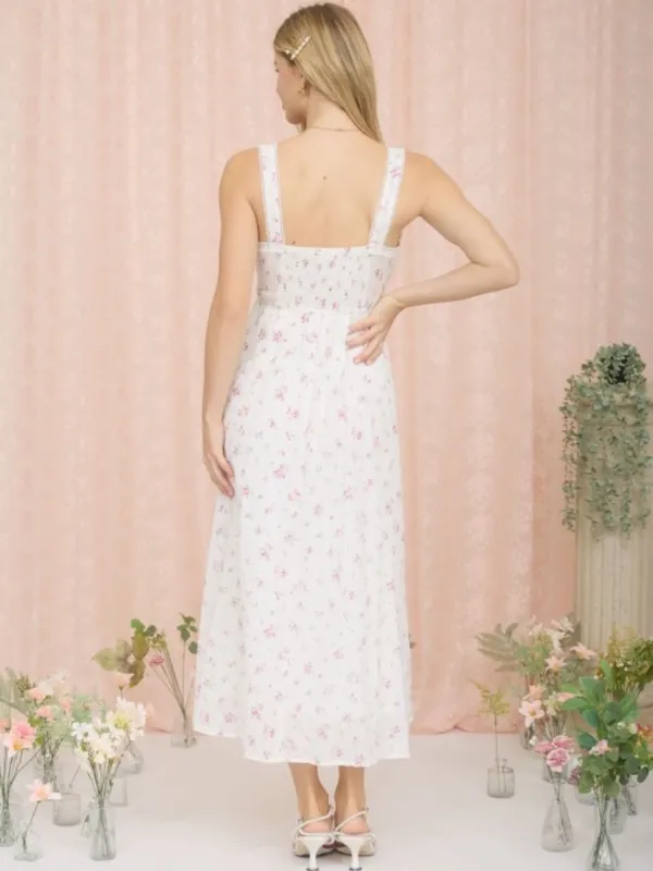 Floral Stripe Clip Dot Sleeveless Maxi Dress Medium - Image 3
