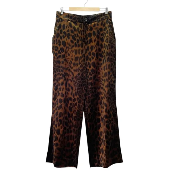 Cabi Party Velvet Pant Leopard Print Wide Leg Trousers Brown Black Size Large - Image 2