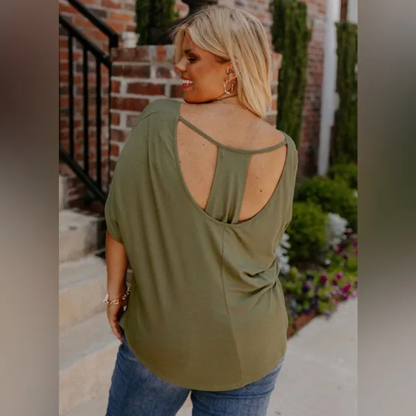 Boutique Plus Size Hollow Out Back Slouchy Tee - Image 3