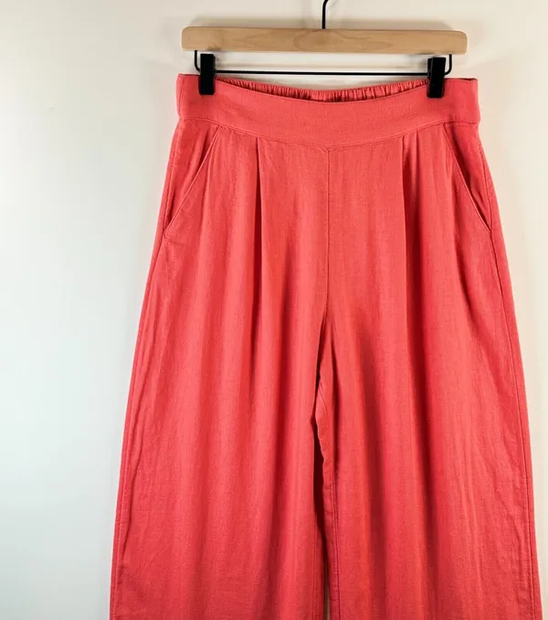Abercrombie Fitch Women Pants Pink Pleated Linen Ultra Wide Leg Tailored Medium - Image 3