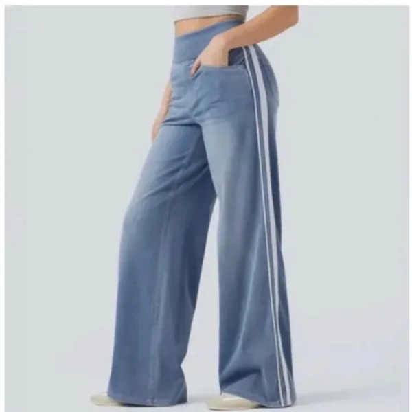 Halara Flex™ High Waisted Stripe Wide Leg MP Flowy Light Washed Casual Jeans - Image 2