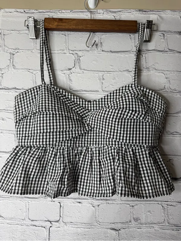 Cheek Black & White Gingham Peplum Crop Top - Image 3