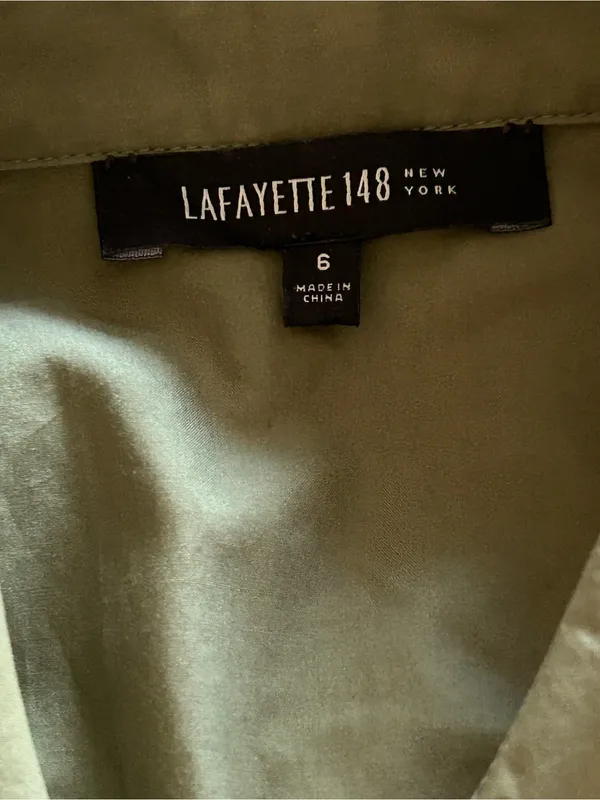 Lafayette 148 New York Olive Green Slim-Fit Cotton Button Front Shirt - Image 2