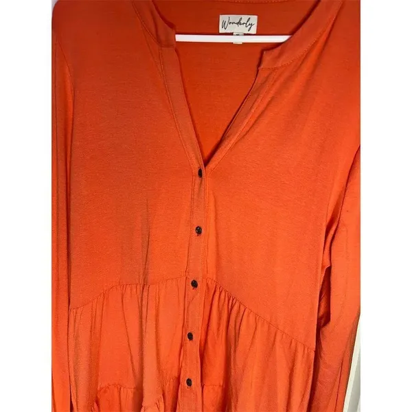 Chic Soul Wonderly Women's XL Orange Button-Up Tunic Top Long Sleeve Casual - Image 2