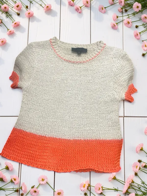 Zara Cream Coral Orange Open Knit Short Sleeve Top Size S - Image 4