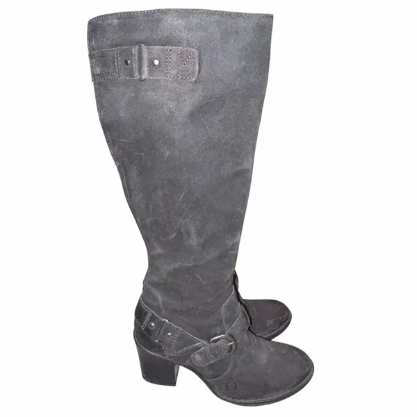 Born Black Distressed Nubuck Leather Tall Heeled Riding Boots 38 7 - Image 5