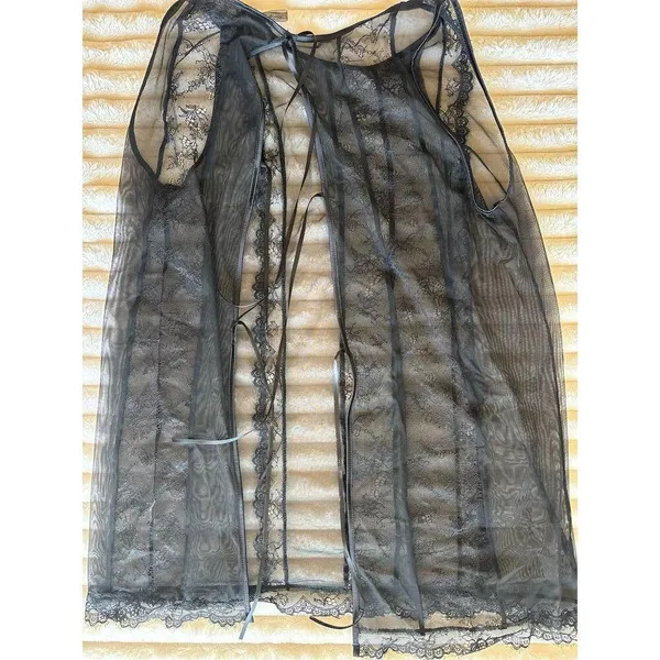 Intimissimi Women's Black Sheer Lace Chemise Nightgown Size L - Image 3