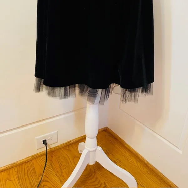 Betsy & Adam Vintage Black Velvet Mini Dress Pink Bow 6 XS - Image 4