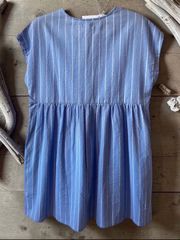 World Market Blue Stripe Seersucker Babydoll Tunic Dress NWT One Size Summer - Image 3