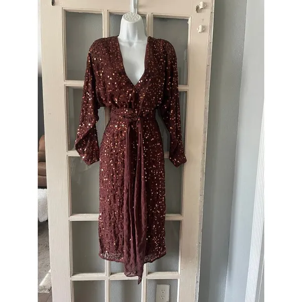 ASOS DESIGN midi dress with batwing sleeve and wrap waist in scatter sequin - Image 5