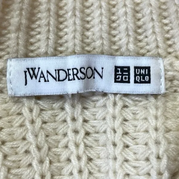 JW Anderson X Uniqlo Cream Wool Blend Waffle Knit Button Crop Cardigan Sweater M - Image 3