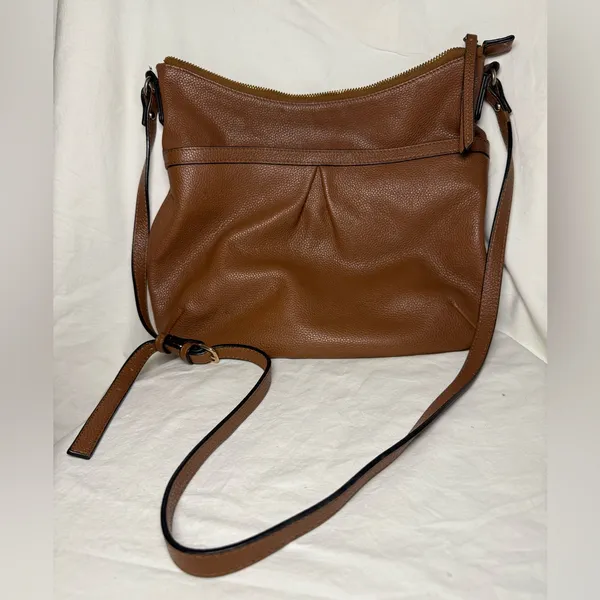 Clarks Pebbled Brown Faux Leather Large Crossbody Shoulder Purse - Image 11