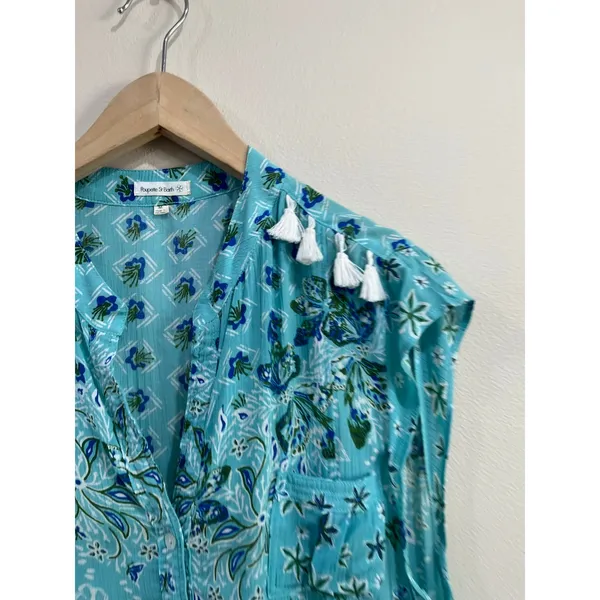 Poupette St Barth Blue Tassel‎ Cover Up Mini Dress Size Medium - Image 3