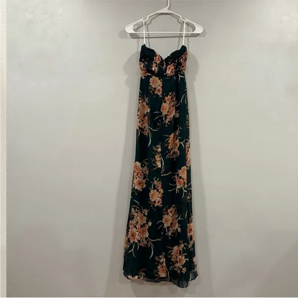 Lulus Enchanting Garden Emerald Floral Cutout Bow Strapless Maxi Dress Green XS - Image 4