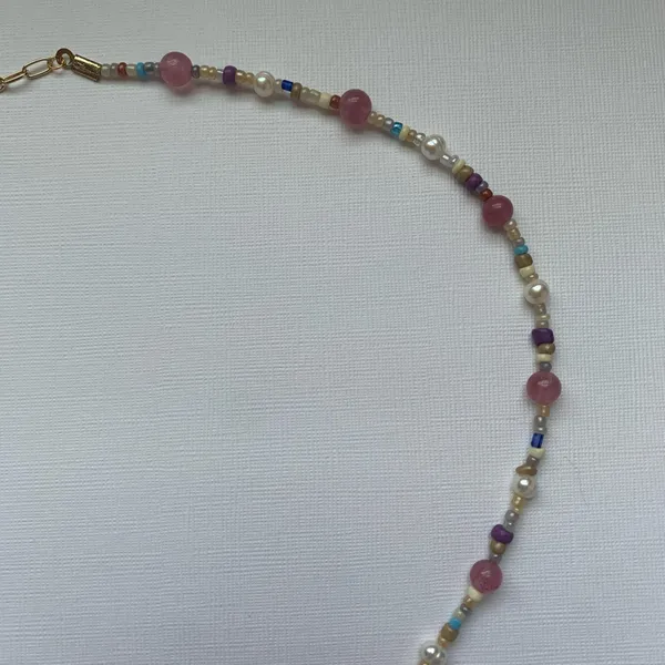 Gold Half Paperclip Half Beaded Handmade Necklace - Image 4