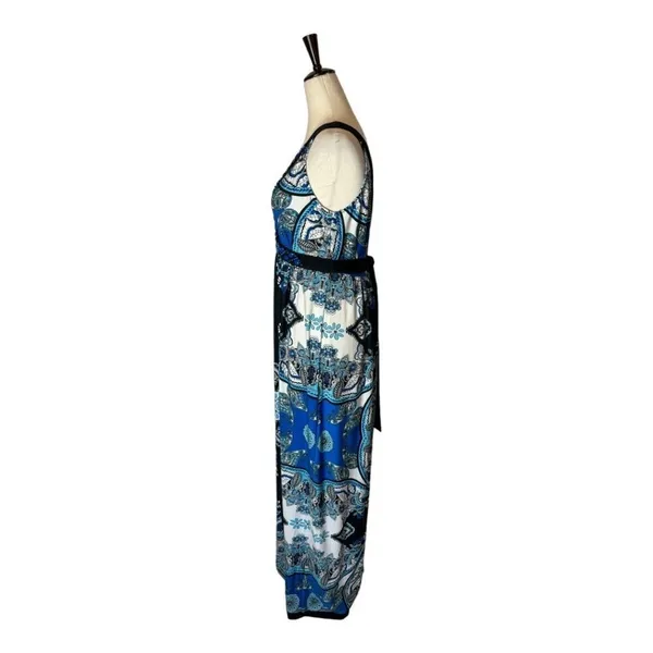 Eci New York Dress Womens 6 Blue And Black Paisley‎ Beaded V Neck Tie Back Maxi - Image 7