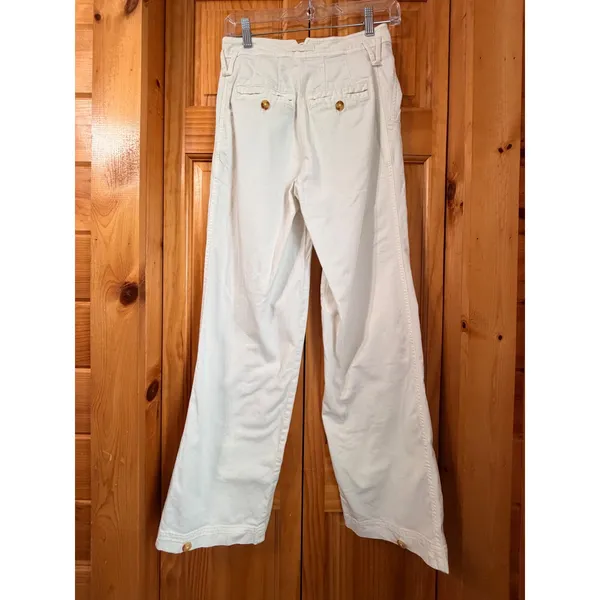 Anthropologie Cream Wide Leg Pants Womens US 0 High Rise Cotton Stretch Trouser - Image 4