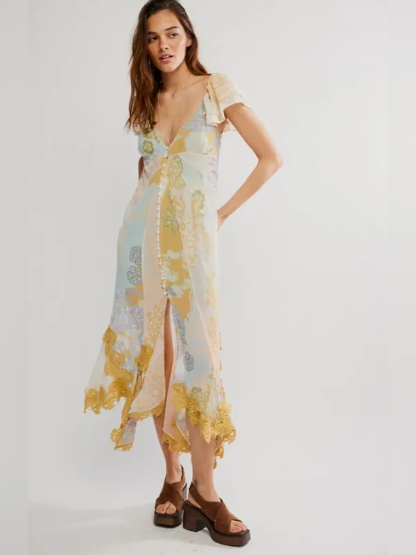 FREE PEOPLE Bali Aurora Flutter Sleeve Midi Dress, Size X-Small, $298 - Image 5