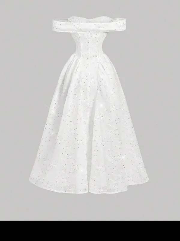 SHEIN White Off-Shoulder Midi A-Line Dress - Image 4