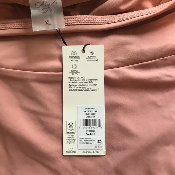 Calia Women's 14" Side Pleat Court Skort in Guava Pink Size XL NWT - Image 5