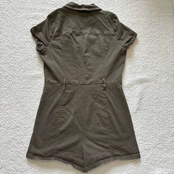 GUESS Olive Green Zip Up Utility Romper Short Sleeve Safari Gorpcore Cargo Large - Image 10