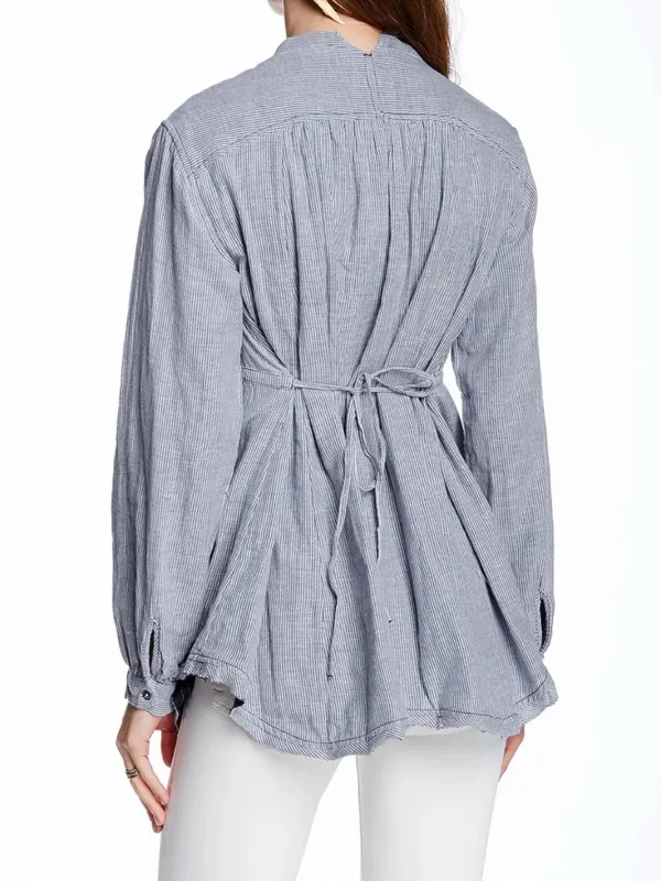 Free People All Who Wander Tunic Top Blue Striped Medium - Image 3