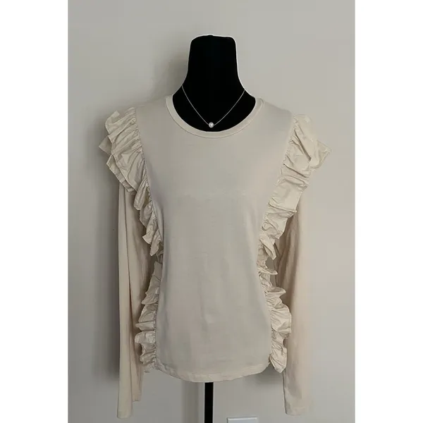 Anthropologie Karina Ruffle Top Size XL 100% Cotton Cream Ruffled Blouse Boho - Image 2