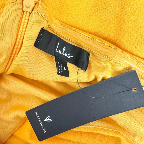 Lulus Malia Golden Yellow Ruched Strapless Maxi Dress Formal Evening Small NWT - Image 7