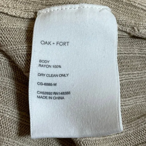 Oak + Fort Tan Ribbed Knit V Neck Long Sleeve Crop Button Up Cardigan Sweater XS - Image 6