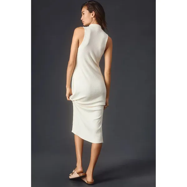 Anthropologie BEYOND YOGA Well Traveled Midi‎ Dress Solid Ivory Ribbed Medium - Image 8